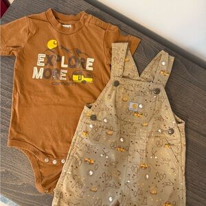 Carhartt Kids Brown and Tan Overalls with Onesie